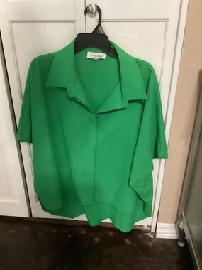 heyday Bright Green Oversized Short Sleeve Button-Down Shirt